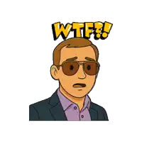 a cartoon of a man with sunglasses and the word wtf above him