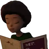 a cartoon character is reading a book titled mr. p