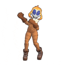 a cartoon character wearing a gas mask and gloves is dancing .