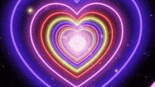 a rainbow heart shaped tunnel with a purple background