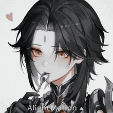 a black and white drawing of a boy with a spoon in his mouth with the words alight motion below him