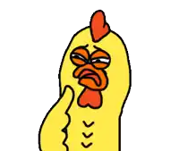 a cartoon of a yellow chicken with a red crest giving a thumbs up