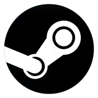 a black and white steam logo with a white circle in the middle