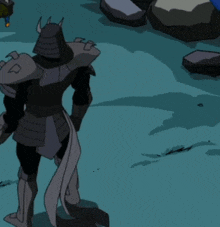 a cartoon drawing of a samurai with horns and a sword
