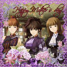 a greeting card for mother 's day with three anime girls