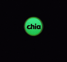 a logo for chia ecosia xch network with green letters on a black background