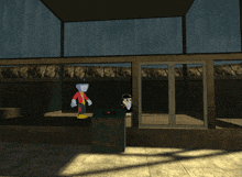 a computer generated image of a cartoon character standing in front of a door