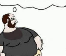 a cartoon of a man with a beard and a thought bubble .