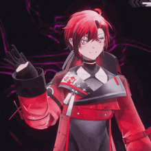 a cartoon character with red hair and black gloves is waving