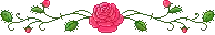a pixel art of a pink rose with green leaves on a white background