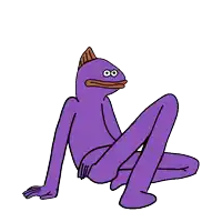 a purple cartoon character is giving a thumbs down gesture