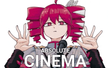 a drawing of a girl with red hair and the words absolute cinema below her