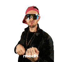 a man wearing sunglasses and a necklace with a dollar sign giving the middle finger