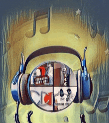 a cartoon illustration of a pair of headphones with cd 's on them