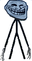 a troll face with long legs and arms on a tripod