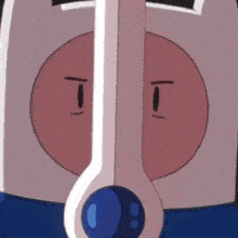 a close up of a cartoon character 's face and a thermometer