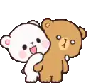 a couple of teddy bears hugging each other with hearts flying in the air .