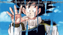 a picture of a cartoon character with the caption how incur feels after saying the game gon drop then disapearing