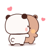 a cartoon of a panda and a brown bear hugging each other .