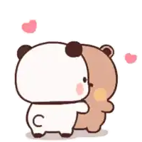 a cartoon of a panda and a brown bear hugging each other .