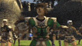 a group of video game characters standing in a grassy field