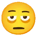 a yellow smiley face with a tired look on its face and closed eyes .