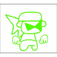 a green drawing of a person wearing sunglasses and a hat
