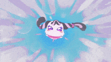 a cartoon character with purple eyes and pink hair