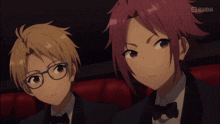 two anime characters are standing next to each other and the bottom right corner says bilibili
