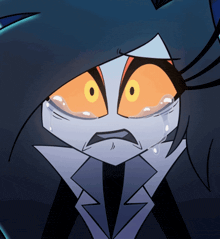 a close up of a cartoon character with tears running down her face