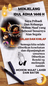 a paper with a picture of a man and the words " menjellang idul adha 1446 h " on it