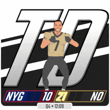 a cartoon of a football player giving a thumbs up in front of a nyg scoreboard