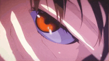 a close up of a person 's eye with a purple border