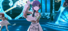 a girl in a white dress is holding a sword in her hands in a video game .