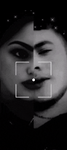 a black and white photo of a woman 's face with the letters gzk u visible