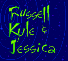 russell kyle and jessica are written in neon green on a dark blue background