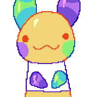 a pixel art drawing of a colorful bunny with a white shirt on