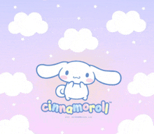 a picture of cinnamoroll with clouds and stars behind him