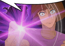 a cartoon drawing of a woman with a purple light coming out of her hand
