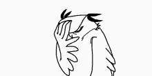 a black and white drawing of a chicken with horns .