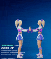 a cheerleader in a purple and pink outfit is dancing in a video game called feel it