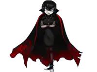 a cartoon character wearing a black cape and a necklace