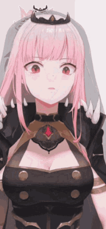 a pink haired anime girl with a crown on her head