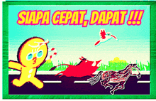 a cartoon of a gingerbread man and horses with the words siapa cepat dapat