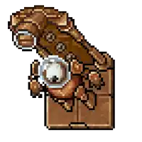 a pixel art drawing of a statue with a magnifying glass on it