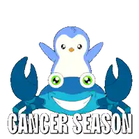a cartoon of a crab with a penguin on it and the words cancer season below it