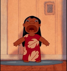 a cartoon character is standing in front of a door with his mouth wide open