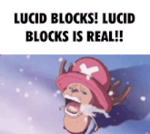 a picture of tony tony chopper from one piece with the words lucid blocks lucid blocks is real !