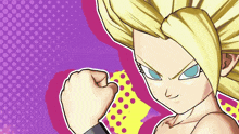 a cartoon character with blonde hair and blue eyes is making a fist