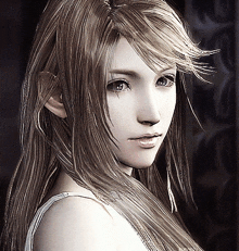 a close up of a woman with long hair